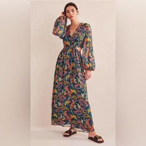 Boden Floral Cut-Out Long Sleeve Maxi Cottagecore Longline Size 6